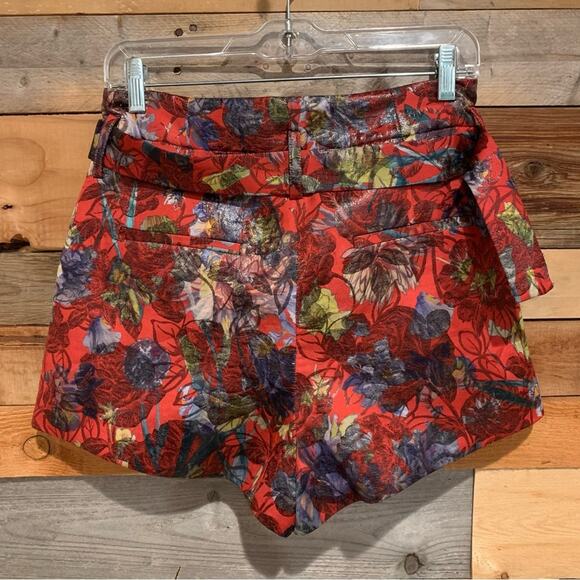 IRO Floral Belted Brocade Jacquard High-Rise Shorts Red/Multi Size 38 (6) Luxury - Picture 10 of 13